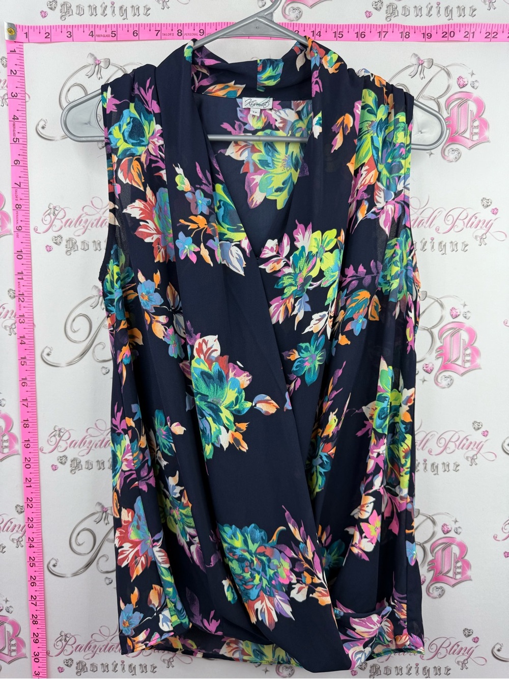 Kismet tank top neon Navy Floral Wrap Tank with Multicolor Blooms
